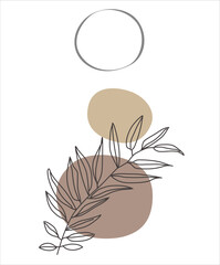 Boho Foliage line art drawing, Abstract Plant Art design for print, Minimal and natural wall art.