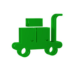 Green Trolley suitcase icon isolated on transparent background. Traveling baggage sign. Travel luggage icon.