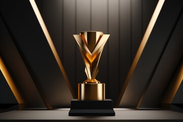 Trophy. An Abstract Geometric Sports Trophy in Metallic Gold. Infinite Victory. Esports Trophy. - obrazy, fototapety, plakaty