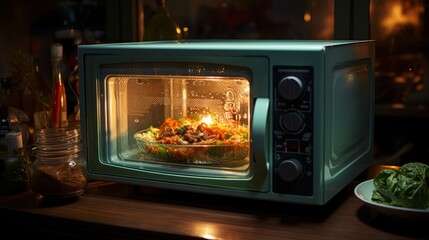 food in microwave ai generated - obrazy, fototapety, plakaty