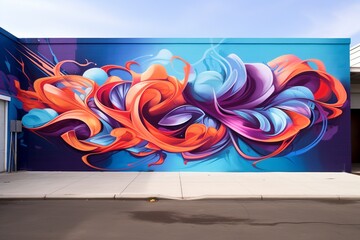 Dynamic Exploration Mural: A captivating graffiti masterpiece with bold, abstract shapes and...