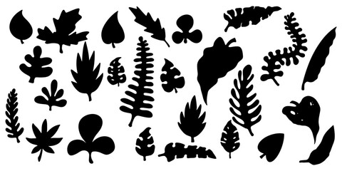Naklejka premium set of silhouettes of leaf free hand drawing