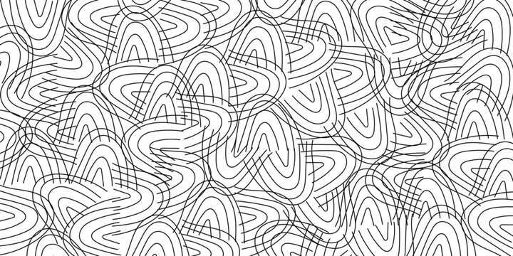 Abstract monochrome hand-drawn doodle black design with chaotic lines on white background. Bright vector illustration for cards, business, banners, textile