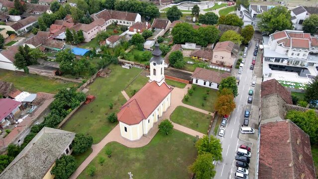 Aerial view of Serbian Orthodox church in Novi Becej