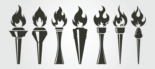 vector of vintage torch set logo symbol illustration design, various of fire flame torch design - obrazy, fototapety, plakaty