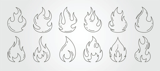fire flames line art icon vector symbol illustration design, set of fire vector illustration