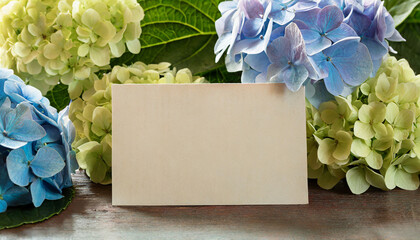 Greeting or invitation card and Hydrangea flowers