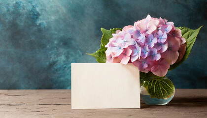 Greeting or invitation card and Hydrangea flowers