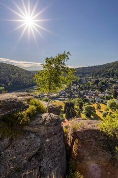 Vertical shot of Bad Herrenalb from the Falkenstein with Sonnenstern
