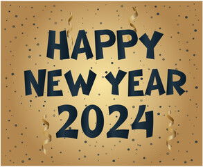 Happy New Year 2024 Holiday Design Blue Abstract Vector Logo Symbol Illustration With Gold Background