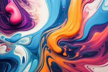 Abstract beauty of liquid paints in slow flow mixing gently, concept graphic resources, generative ai
