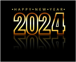 Happy New Year 2024 Holiday Design Gold Abstract Vector Logo Symbol Illustration With Black Background