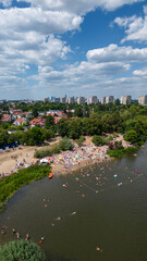drone view of the lake beach in the city © _admslw