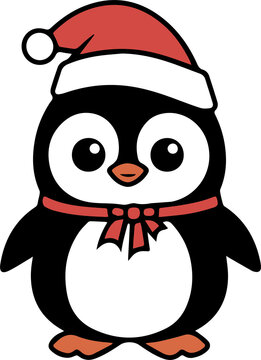  Cute penguin in Santa hat, Christmas penguin, Holiday winter penguin illustration, Clipart
