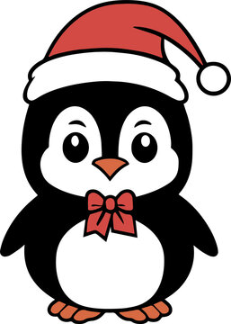  Cute penguin in Santa hat, Christmas penguin, Holiday winter penguin illustration, Clipart