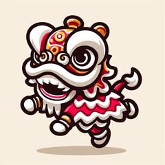 Cute hand drawn cartoon illustration of chinese new year lion