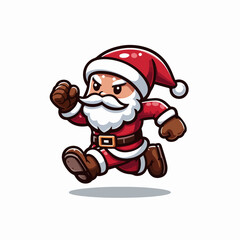 Cute hand drawn cartoon santa claus logo, vector illustration of santa claus running, Cute Running Santa Logo