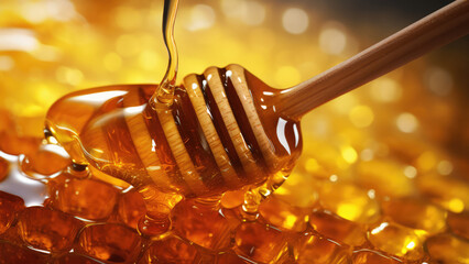 Sweet honey and bees in a commercial advertisement