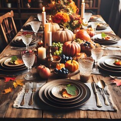 Thanks Giving table decorated and ready for dinning