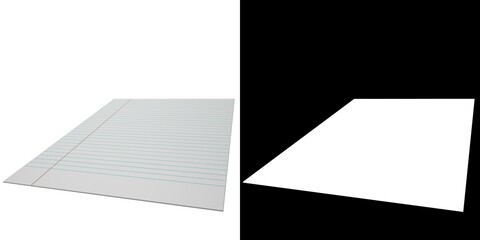 3D rendering illustration of a sheet of lined paper