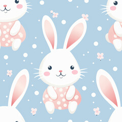 Seamless pattern of Bunnies and Whimsical Floral Pattern