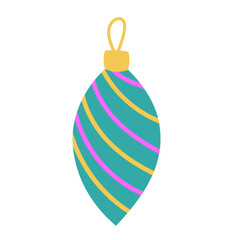 Christmas decorations. Christmas Colorful oval pink yellow ball. Vector illustration in cartoon flat style. Vintage retro elements.