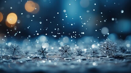 Fresh snowflakes on first snow - winter background floor 