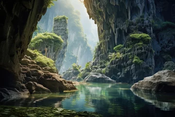 Schilderijen op glas Magnificent karst landscape with caves © PinkiePie