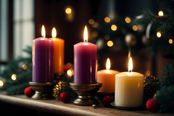 Obraz na płótnie Canvas christmas candles and decorations