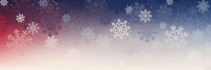 Amazing multicolored Christmas background with beautiful snowflakes with different ornaments. New Year or Christmas background with blue, gray and red gradients.