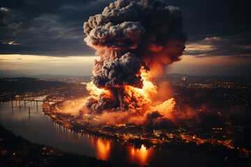 Detonation of atomic bomb, huge mushroom cloud - obrazy, fototapety, plakaty