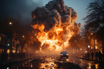 Explosion in a city - airstrike landing in populated area