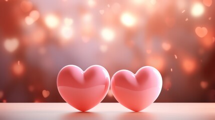 Valentines day, two pink hearts on bokeh lights background	