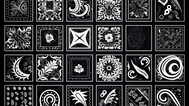 Black Paisley Bandana Fabric: Trendy Textile Art and Seamless Patterns