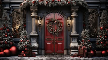 Fototapeta na wymiar Home door decor for Christmas