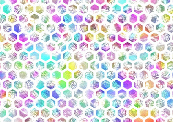 White background with colored hexagons. - 676442716