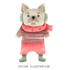 Watercolor Style French Bulldog Wearing Christmas Hat - Festive Hand-Drawn Illustration