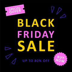 Black Friday Sale banner template. Minimalistic abstract design for web banner, social media, promo poster. Vector illustration
