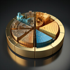 Modern 3D pie chart diagram in gold, Infographic template for business , Generative AI
