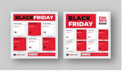 Black friday product sale promotion web banner social media post, product catalog square template design - obrazy, fototapety, plakaty