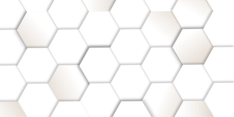 Abstract hexagon background. Futuristic abstract honeycomb mosaic white technology background. Surface polygon pattern with glowing hexagon paper texture and futuristic business. graphic concept.