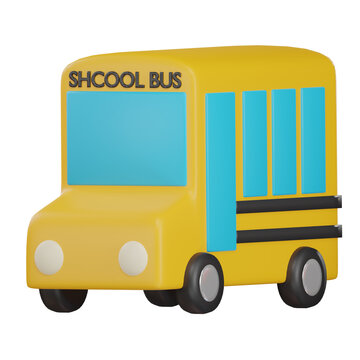Cute  yellow school bus 3d render illustration. vehicle on isolated background.