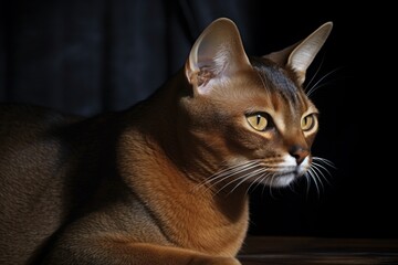 Portrait of a cute cat looking away. Abyssian cat.