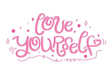 Fototapeta na wymiar Love yourself quote. Hand drawn motivational phrase. Love lettering. Vector illustration