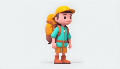 3d character of hiker man brings a backpack