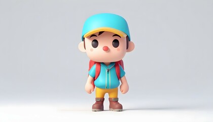 3D cartoon little boy carrying a backpack to school 