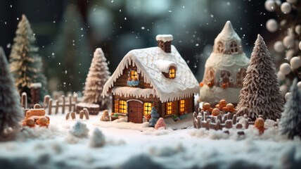 Rustic Winter Scene: Snowy Gingerbread House