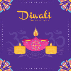 Diwali poster Traditional indian celebration Vector illustration