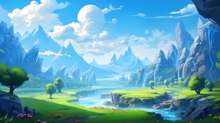 Fototapeta na wymiar Open World Landscape with amazing view game art