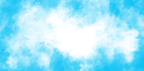 Hand painted blue sky and clouds with watercolor shaded texture, Sky clouds with brush painted blue watercolor texture, small and large clouds alternating and moving slowly on cloudy winter sky.